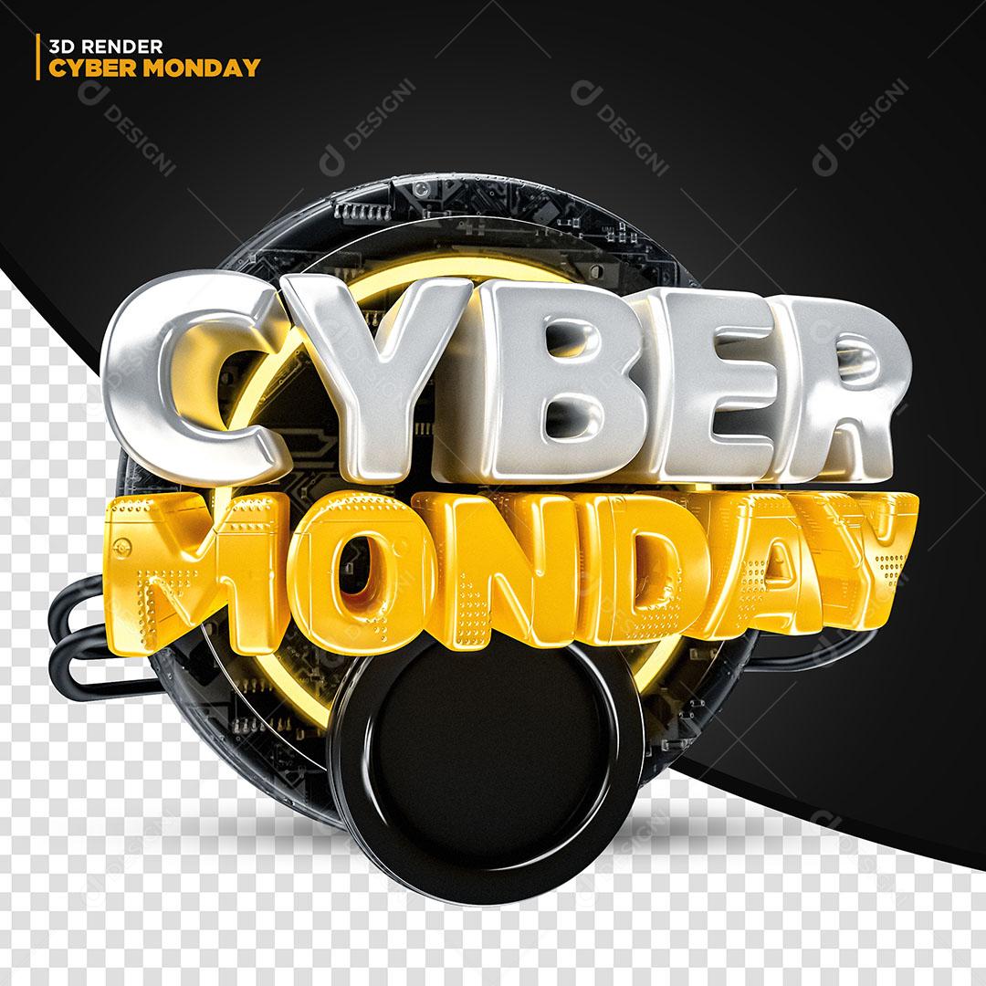 Cyber Monday Selo 3D Com Luzes Amarela Para Composição PSD Editável