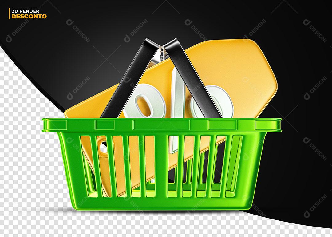 Cesta de Supermercado Verde Elemento 3D Para Composição PSD