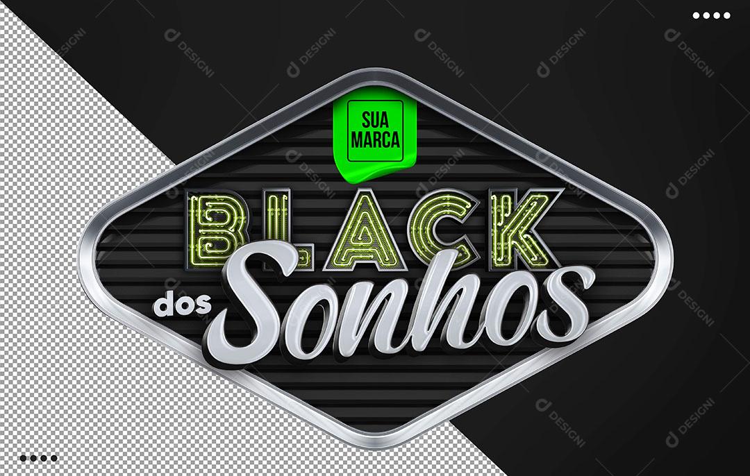 Black Dos Sonhos Selo 3D Texto Neon Verde Para Composição PSD Editável