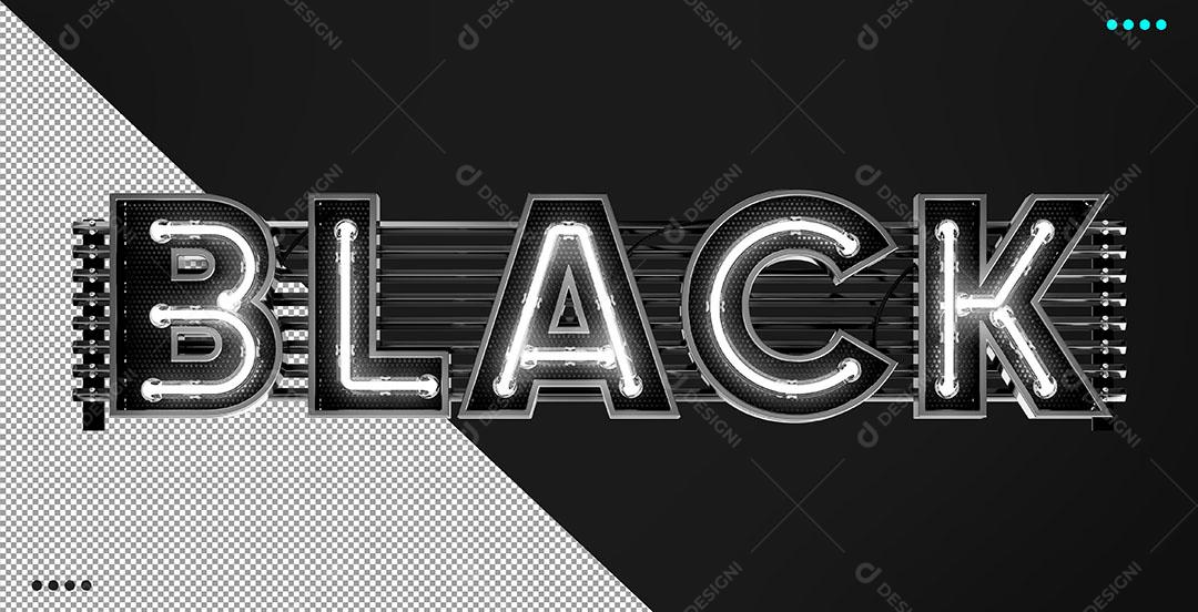 Black Texto 3D Neon Branco Elemento Para Composição PSD