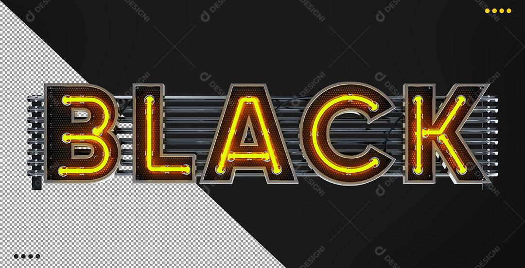 Black Texto 3D Neon Amarelo Elemento Para Composição PSD