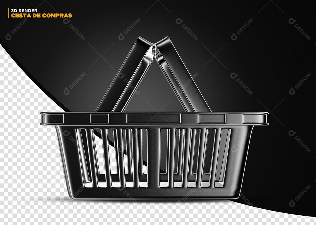 Cesta de Compras Preto Elemento 3D Para Composição PSD