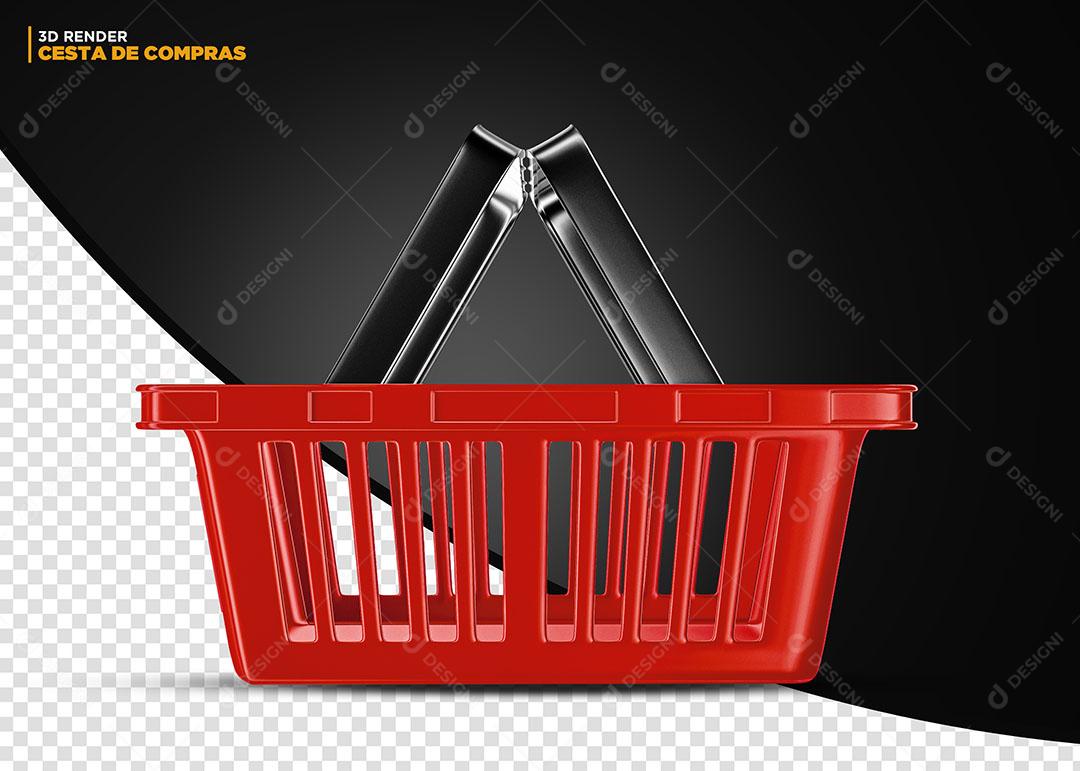 Cesta de Compras Vermelha Elemento 3D Para Composição PSD
