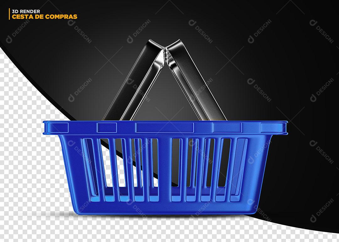 Cesta de Compras Azul Elemento 3D Para Composição PSD