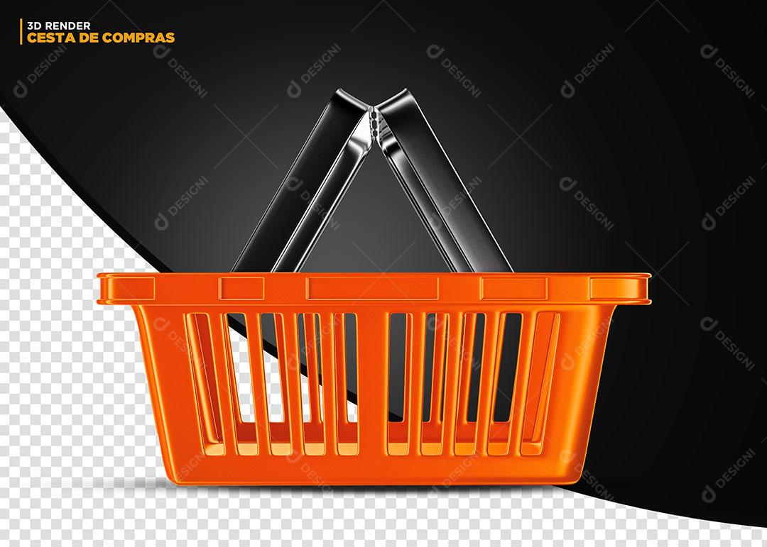 Cesta de Compras Laranja Elemento 3D Para Composição PSD