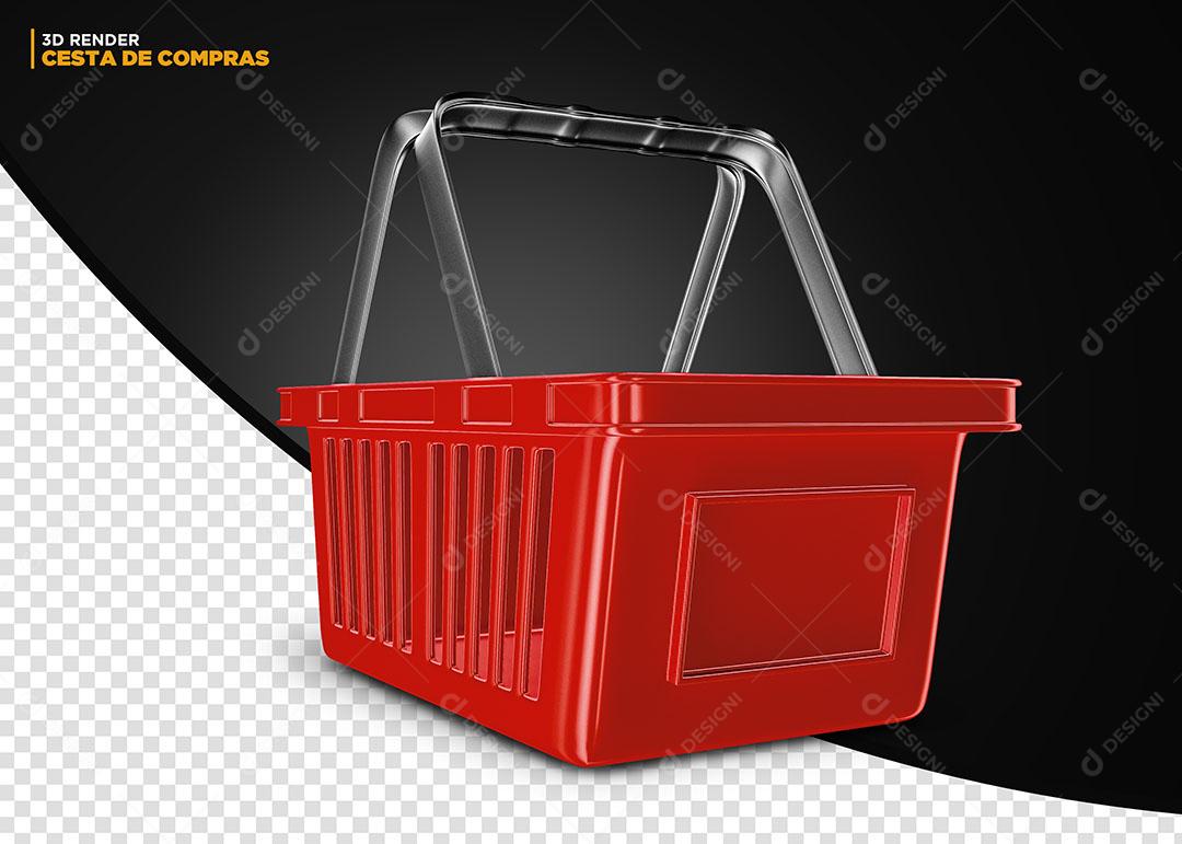 Cesta de Compras Vermelho Elemento 3D Para Composição PSD