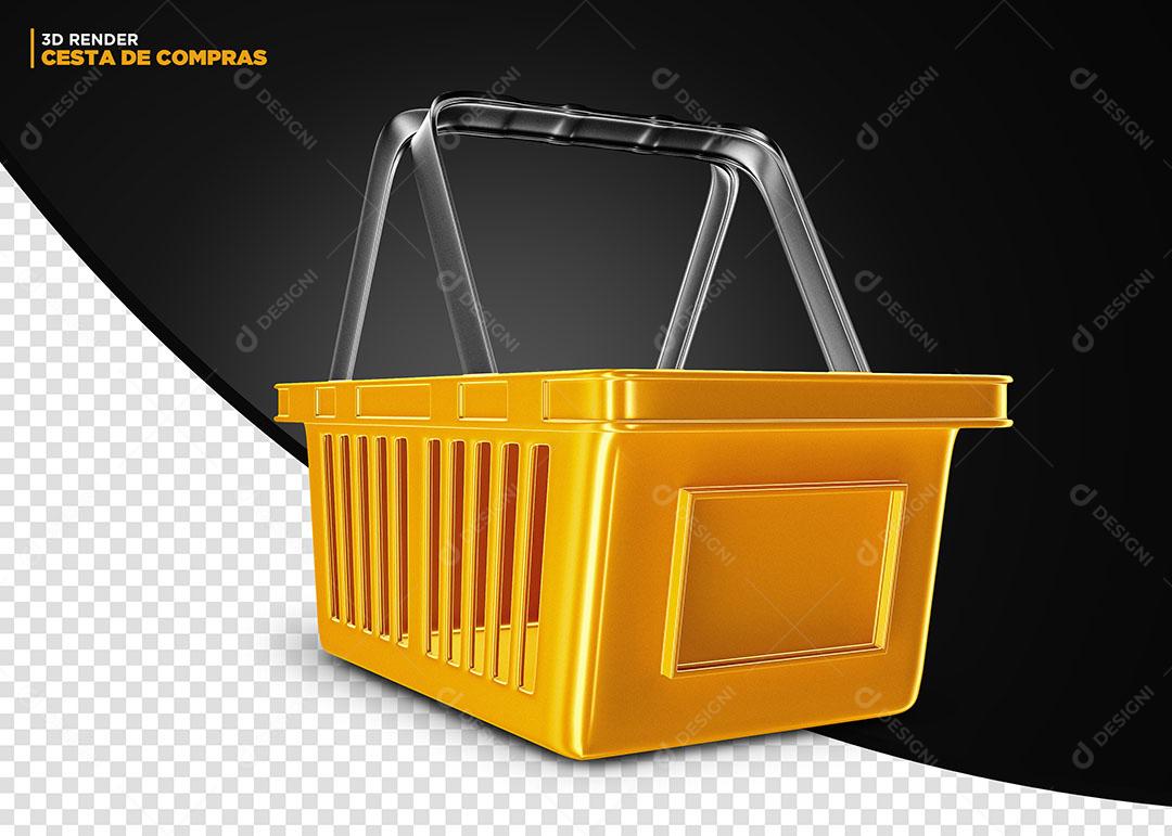 Cesta de Compras Amarelo Elemento 3D Para Composição PSD