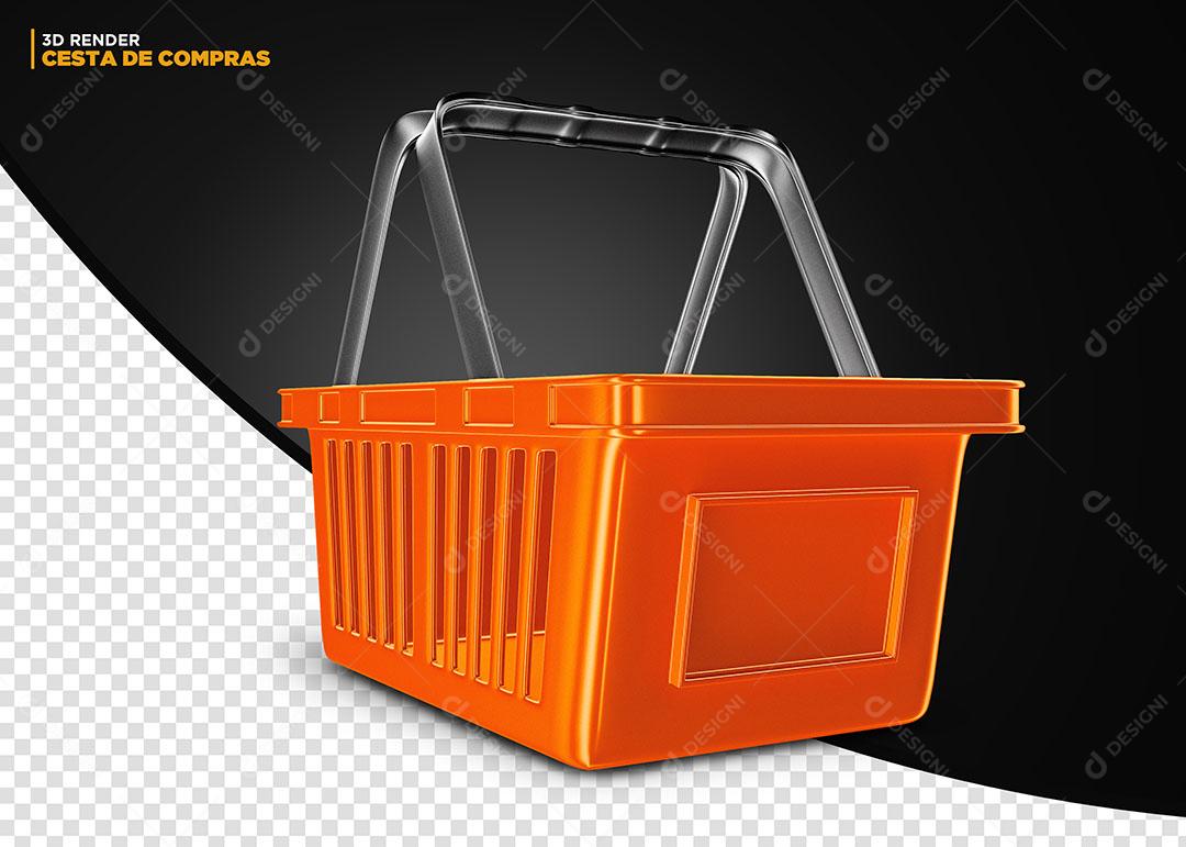 Cesta de Compras Laranja Elemento 3D Para Composição PSD