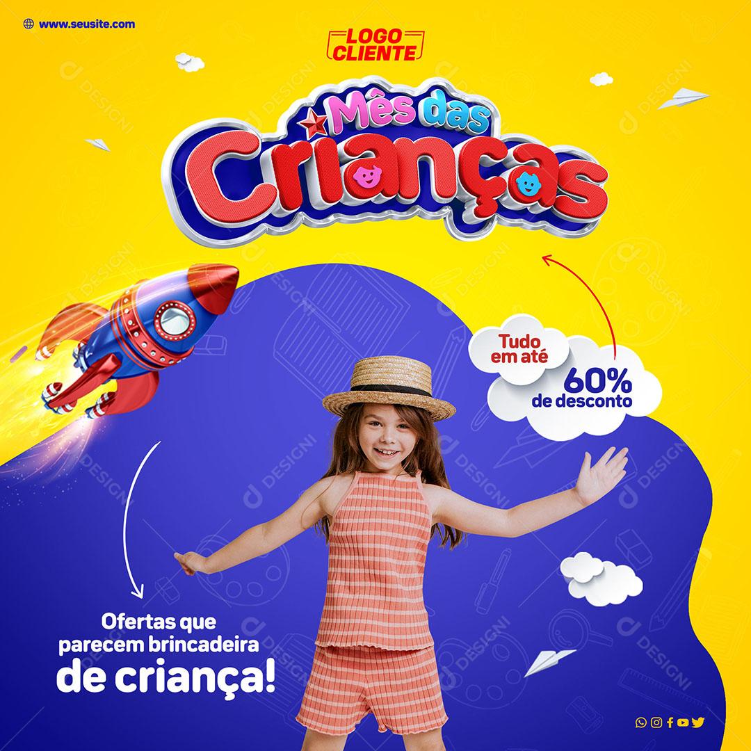 Post Feed Mês Das Crianças Ofertas Que Parecem Brincadeira Social Media PSD Editável