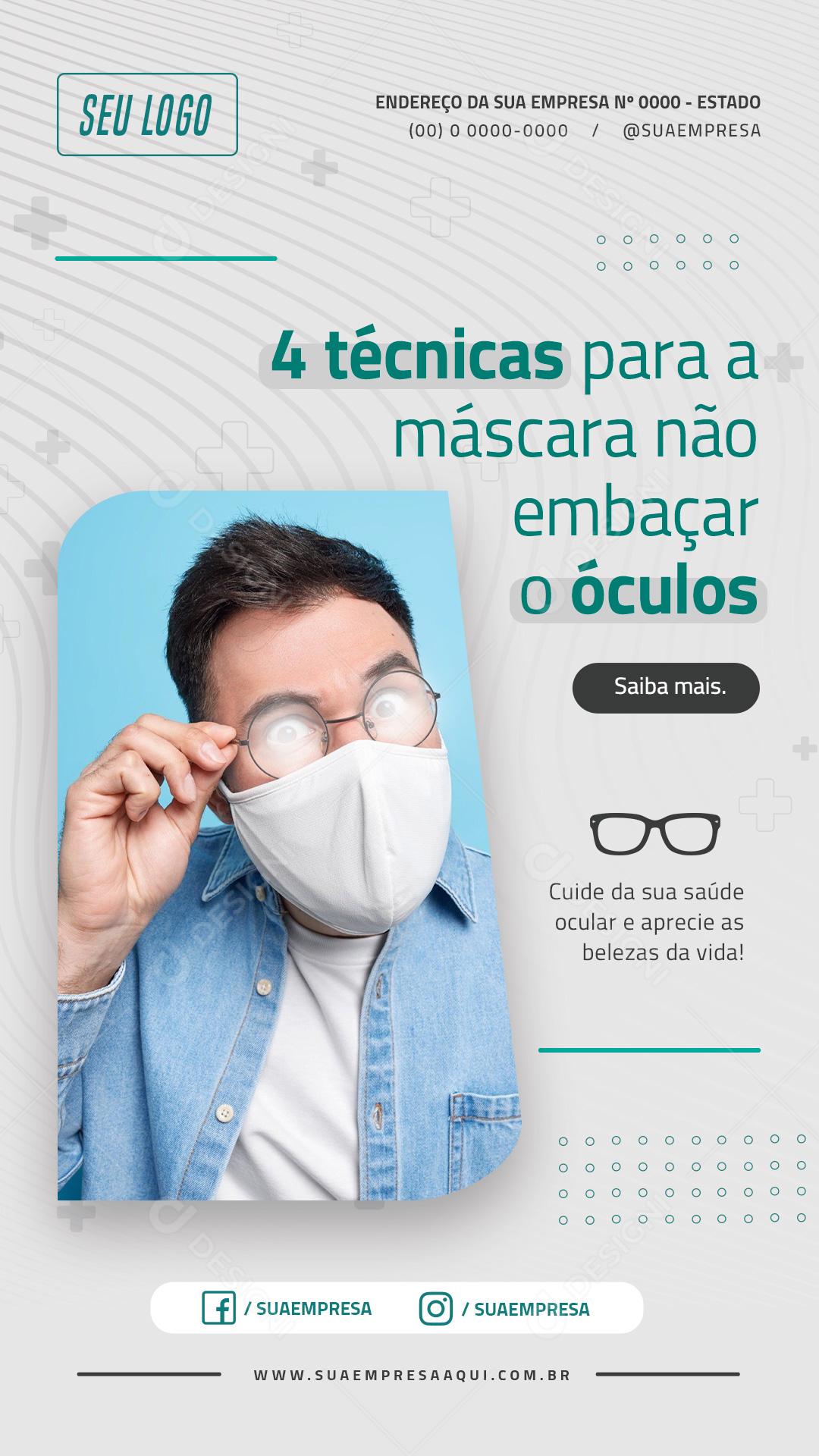 Story 4 Técnicas Para a Mascara Não Embaçar o Óculos Social Media PSD Editável