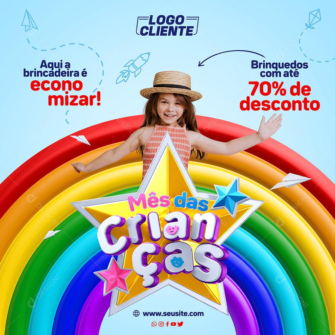 Post Feed Mês Das Crianças Aqui a Brincadeira e Economizar Social Media PSD Editável