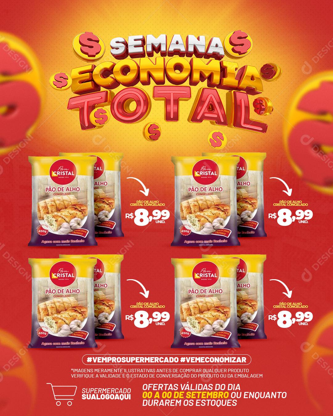 Encarte Supermercado Semana Economia Total Produtos Social Media PSD Editável