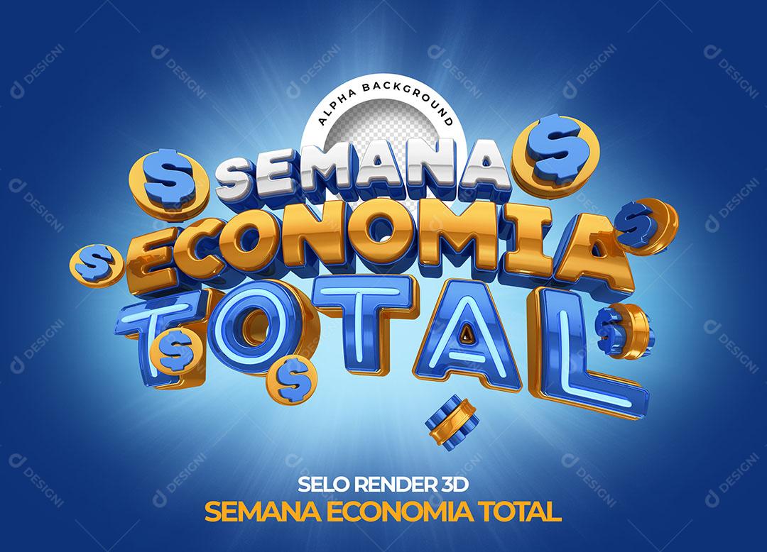 Semana Economia Total Selo 3D Azul Para Composição PNG Transparente
