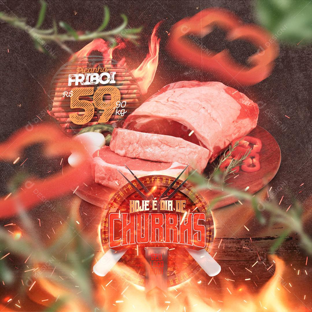 Post Feed Açougue Hoje é Dia de Churras Social Media PSD Editável