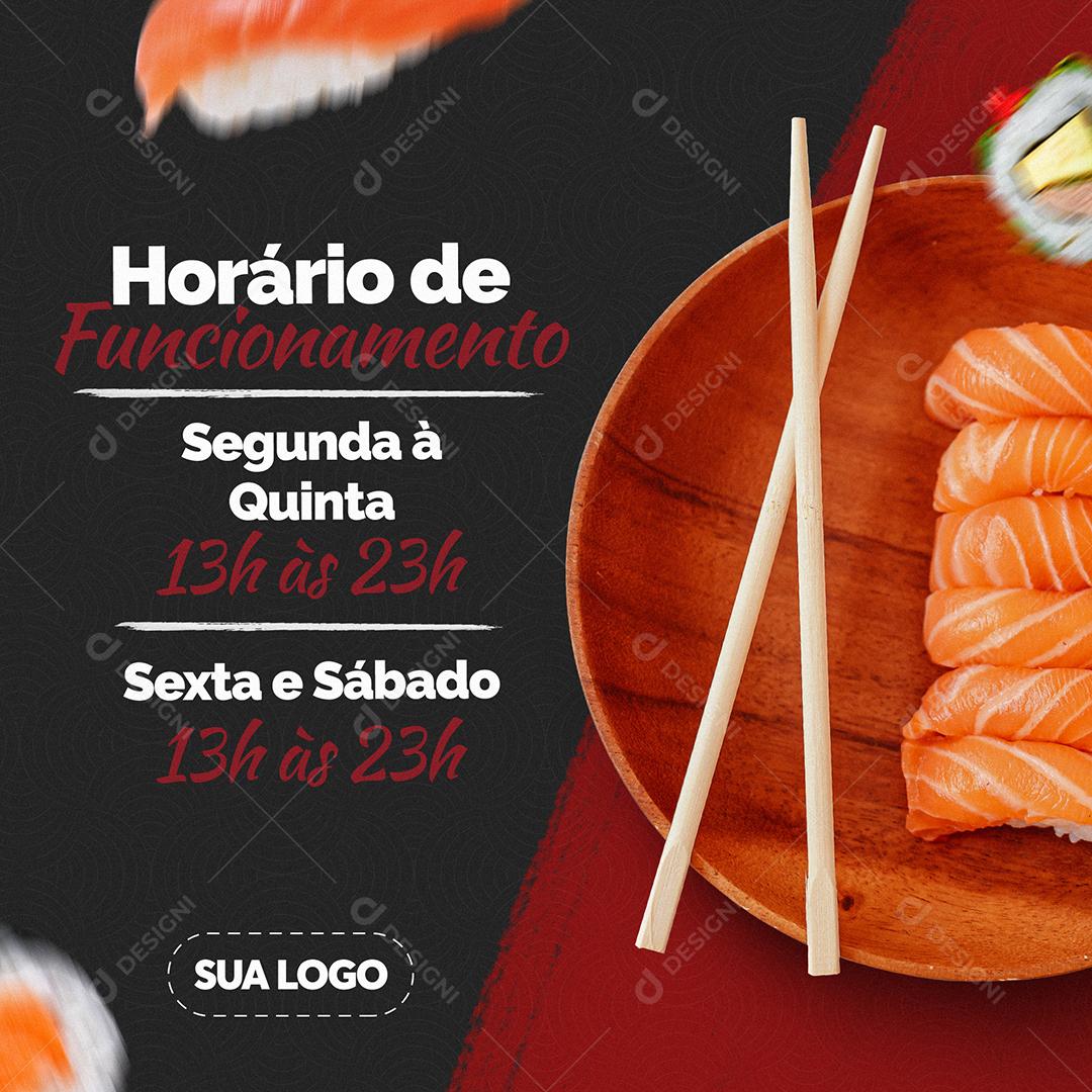 Post Feed Comida Japonesa Horário de Funcionamento Social Media PSD Editável