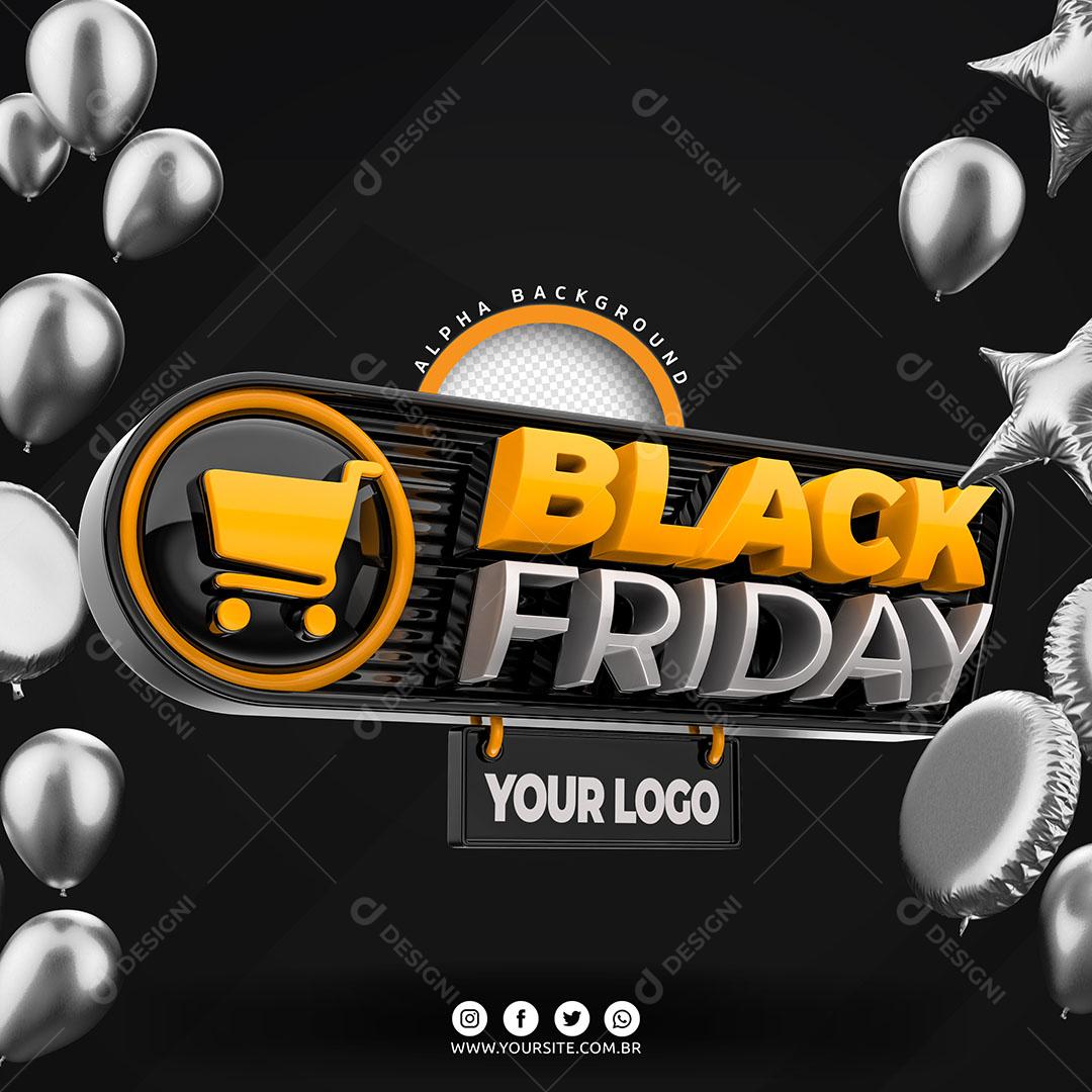 Black Friday Selo 3D Amarelo Elemento Para Composição PSD Editável