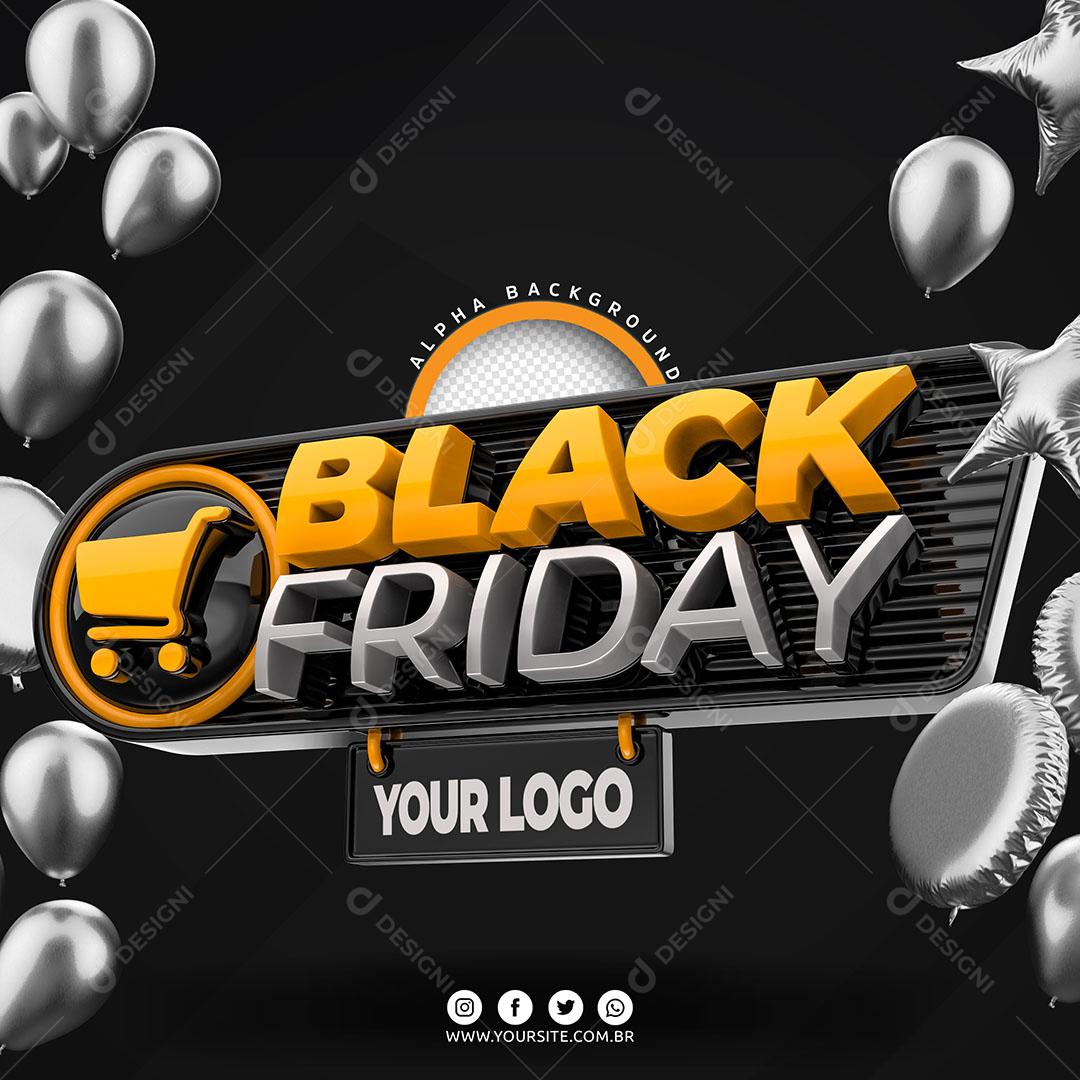 Black Friday Selo 3D Amarelo Para Composição PSD Editável