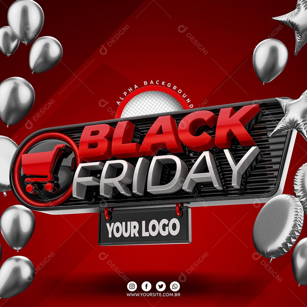 Black Friday 3D Red Stamp For Composition Editable PSD