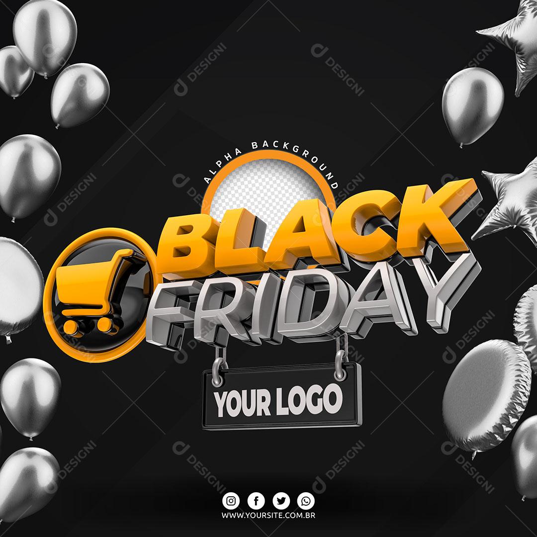 Black Friday Selo 3D Amarelo Para Composição PSD Editável