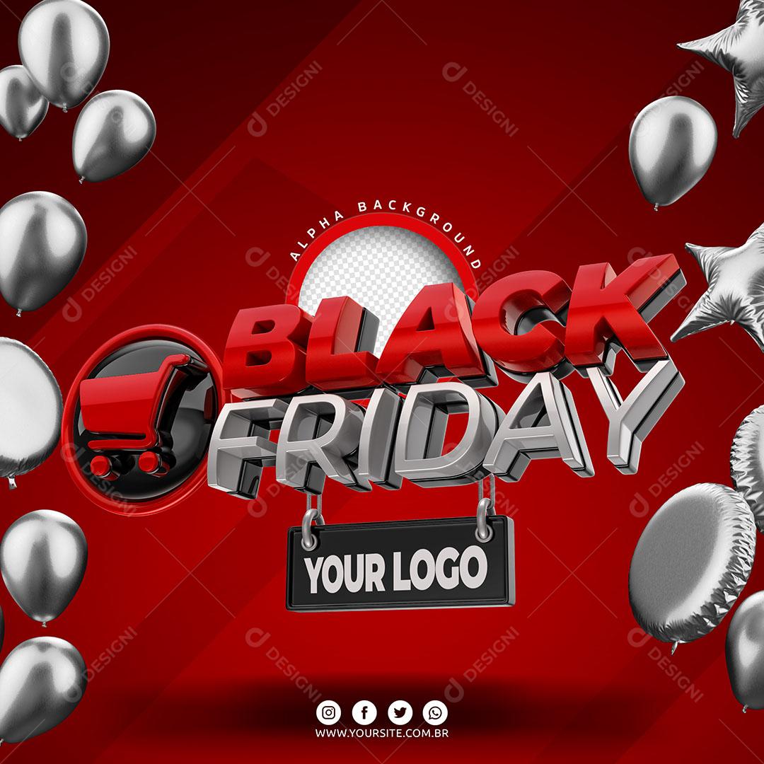 Black Friday Texto 3D Vermelho Para Composição PSD Editável
