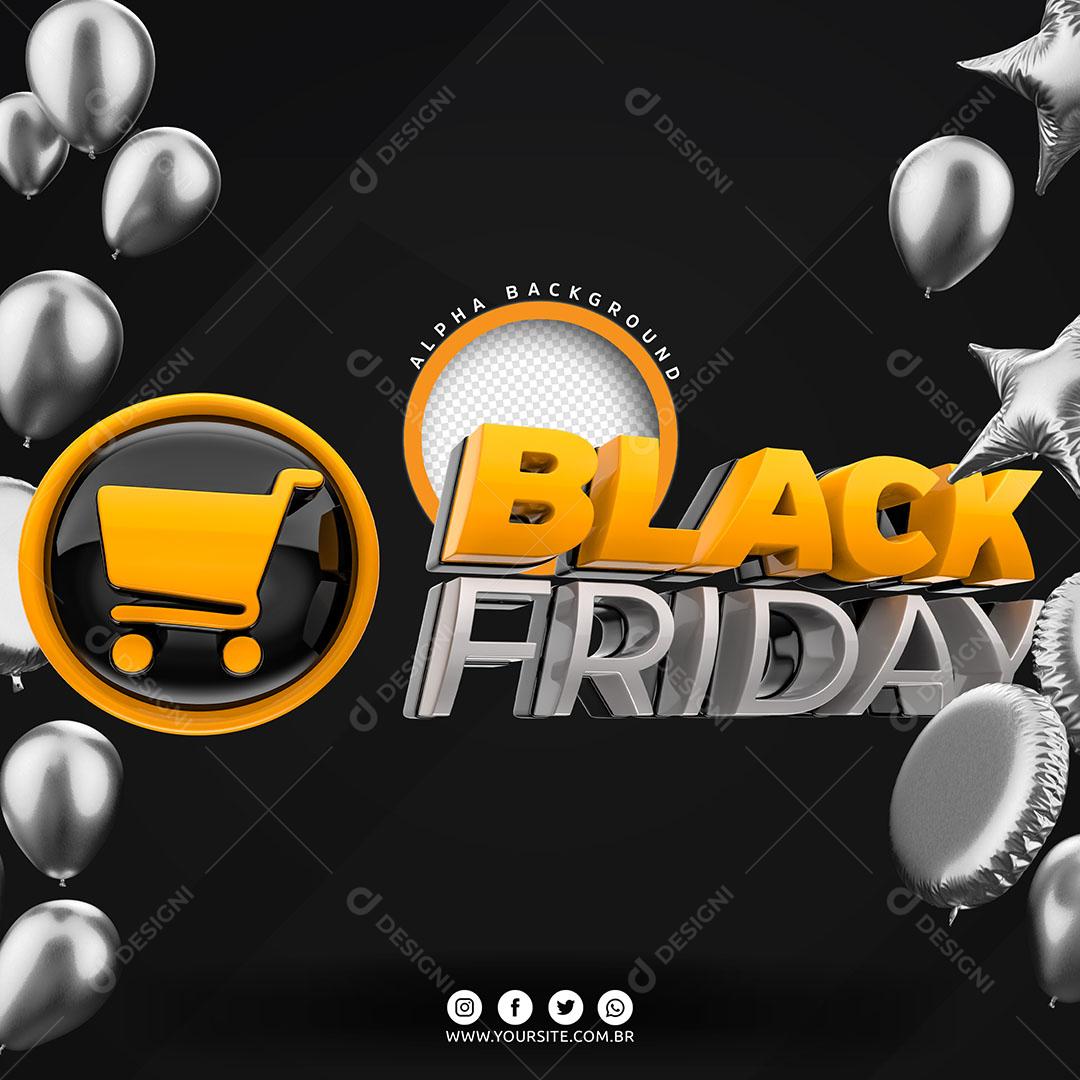 Black Friday Texto 3D Amarelo Para Composição PSD Editável