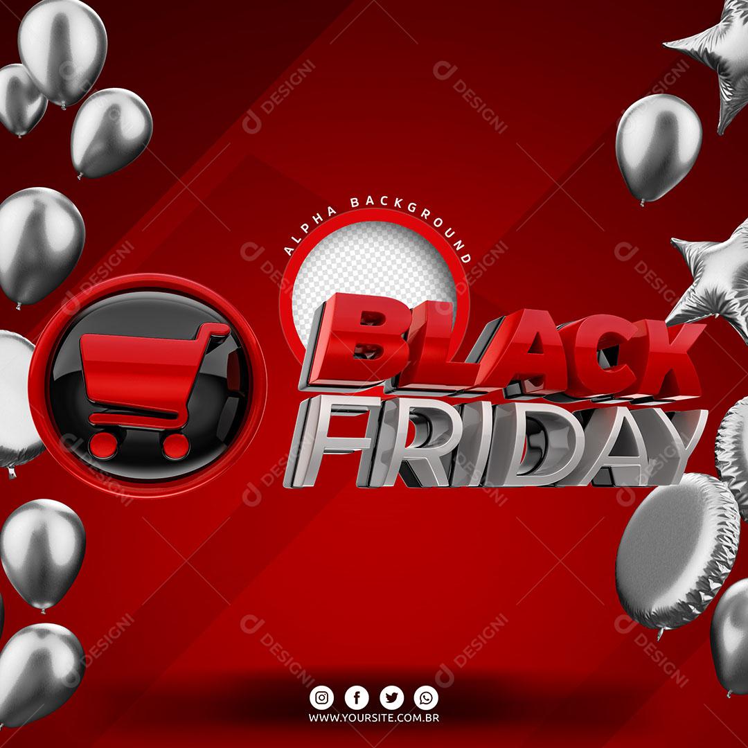 Black Friday Texto 3D Vermelho Para Composição PSD Editável