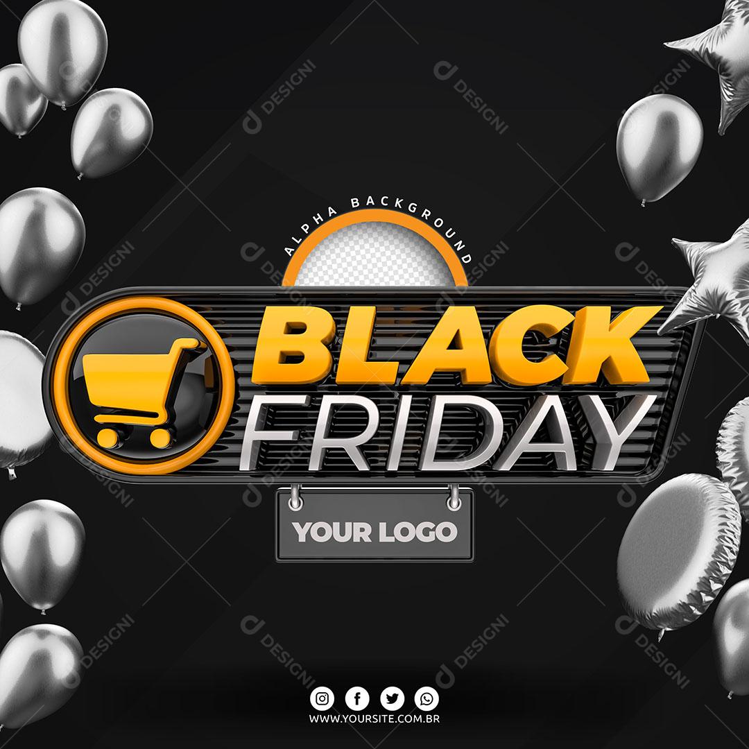 Black Friday Texto 3D Amarelo Para Composição PSD Editável