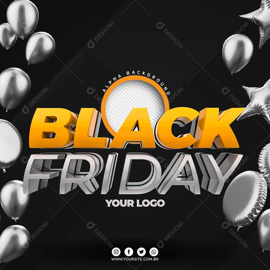 Black Friday Texto 3D Amarelo Para Composição PSD Editável