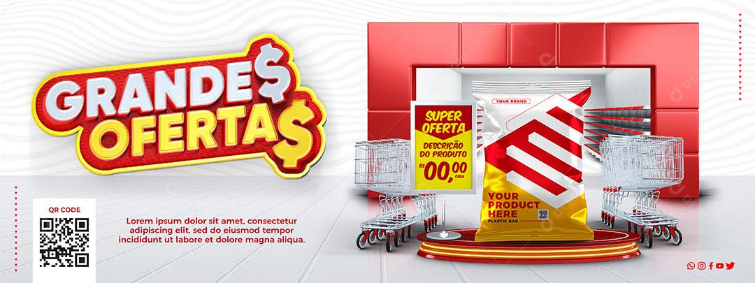 Post Banner Social Media Grandes Ofertas Pedestal Texto Editavel PSD
