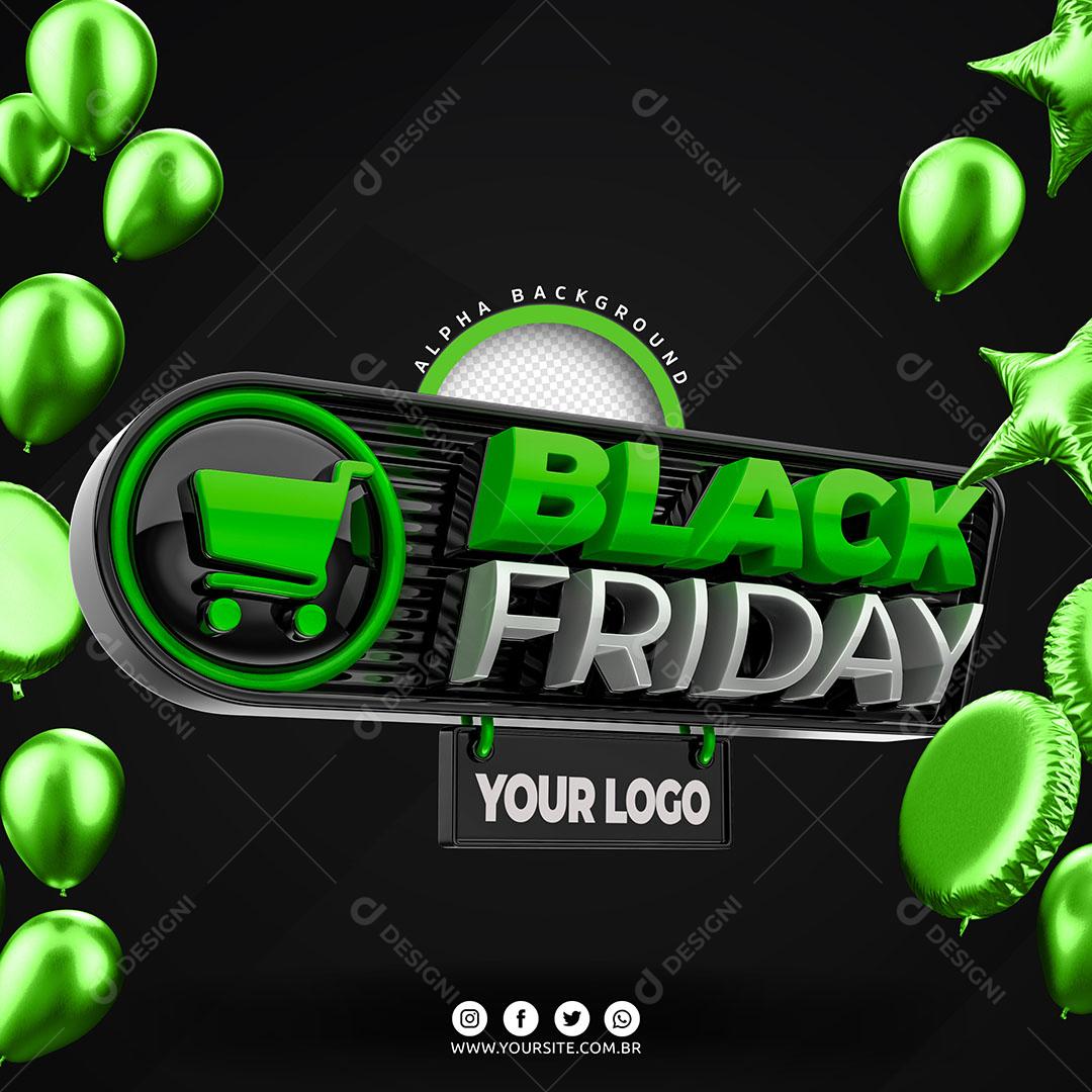 Black Friday Selo 3D Verde Para Composição PSD Editável