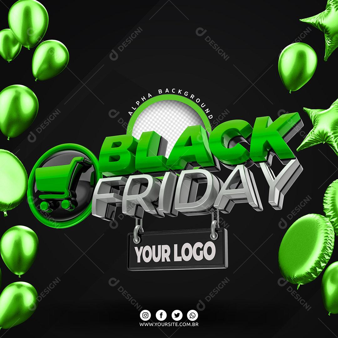 Black Friday Texto 3D Verde Para Composição PSD Editável