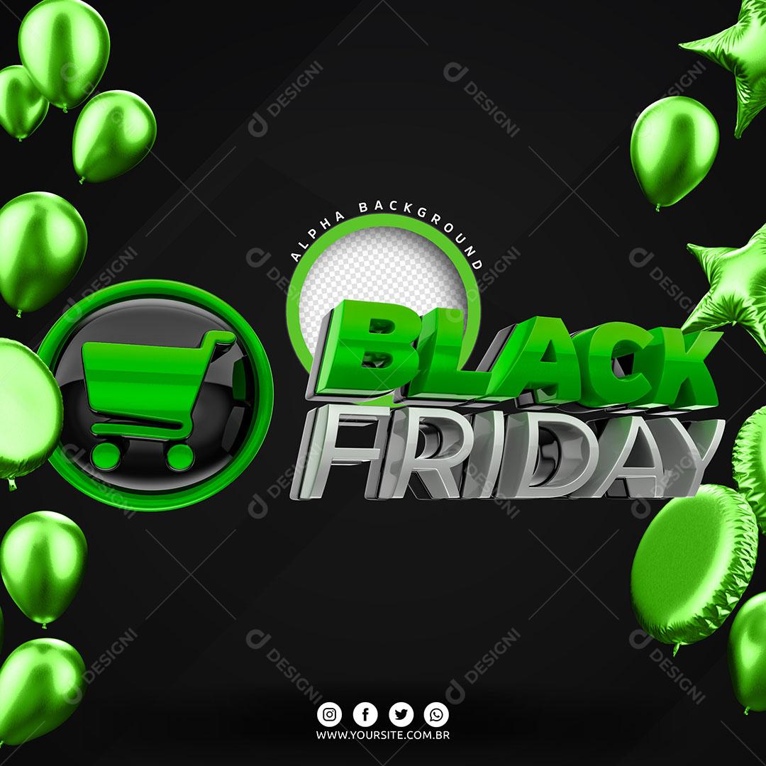 Black Friday Selo 3D Verde Para Composição PSD Editável