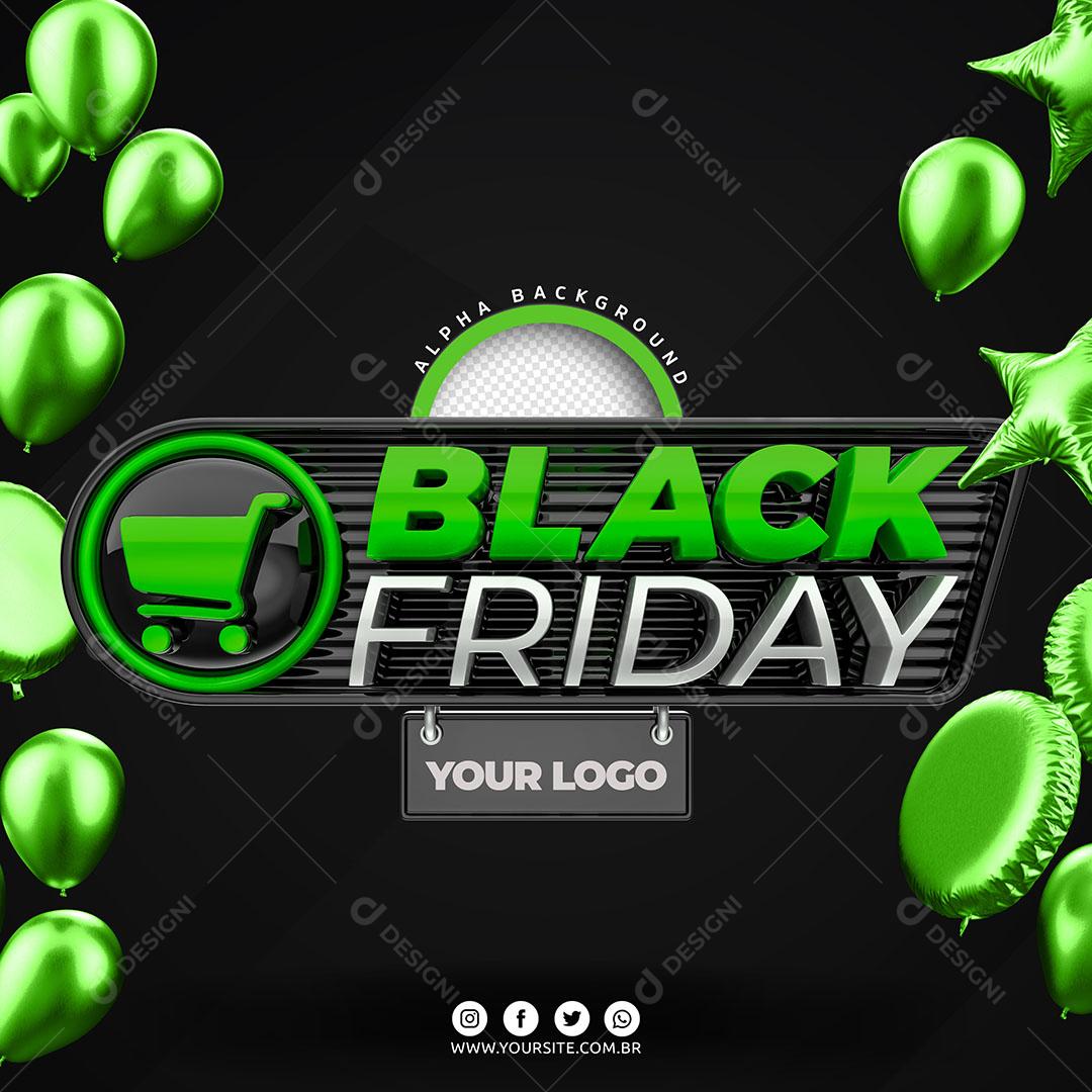 Black Friday Selo 3D Verde Para Composição PSD Editável