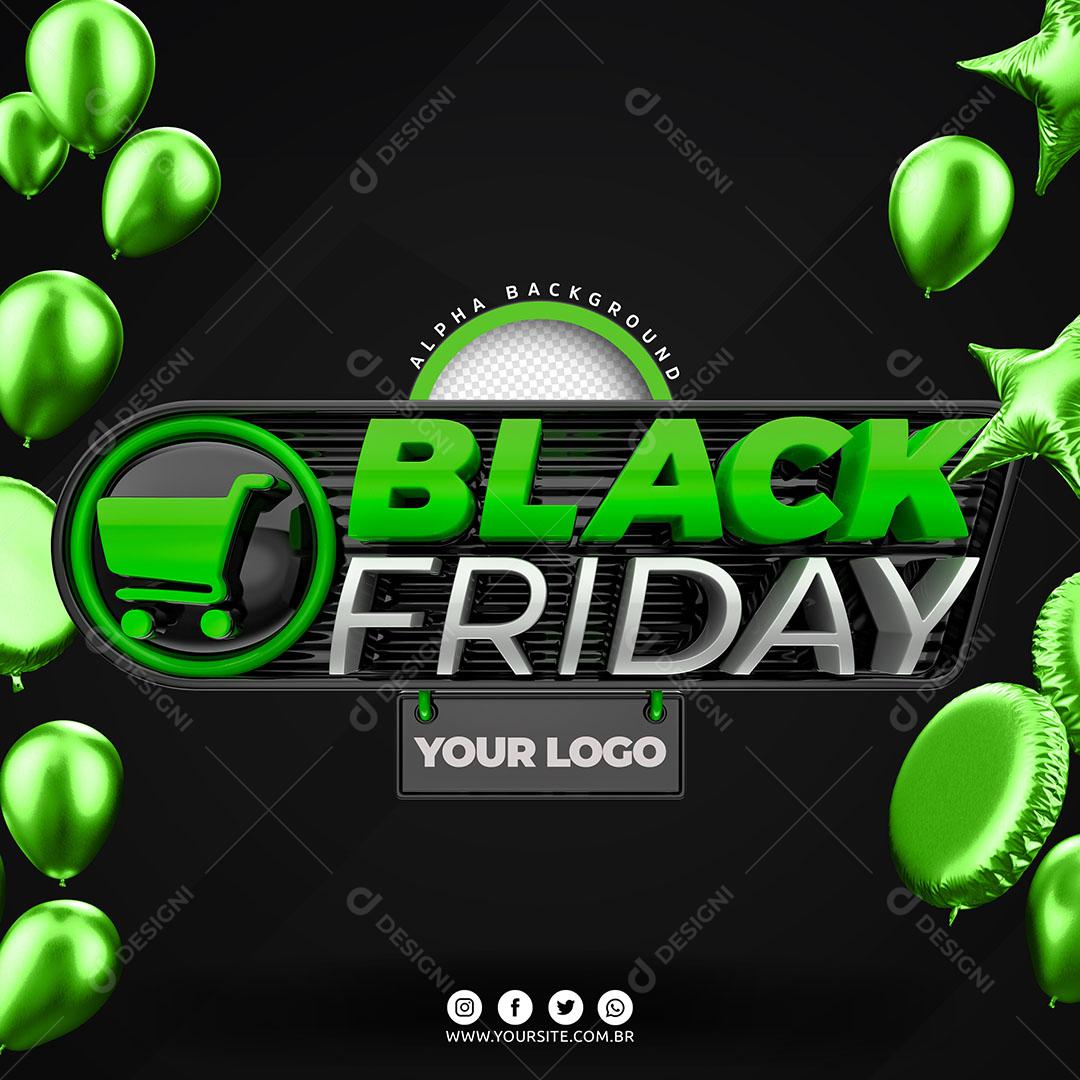 Black Friday Selo 3D Verde Para Composição PSD Editável
