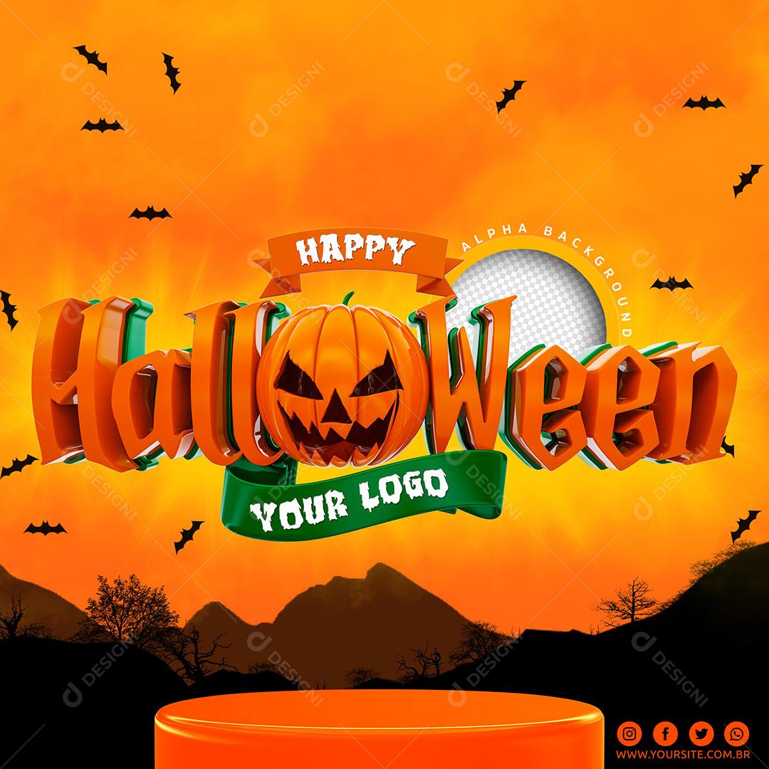 Happy Halloween Selo 3D Pódio Para Composição Textos Editáveis PSD