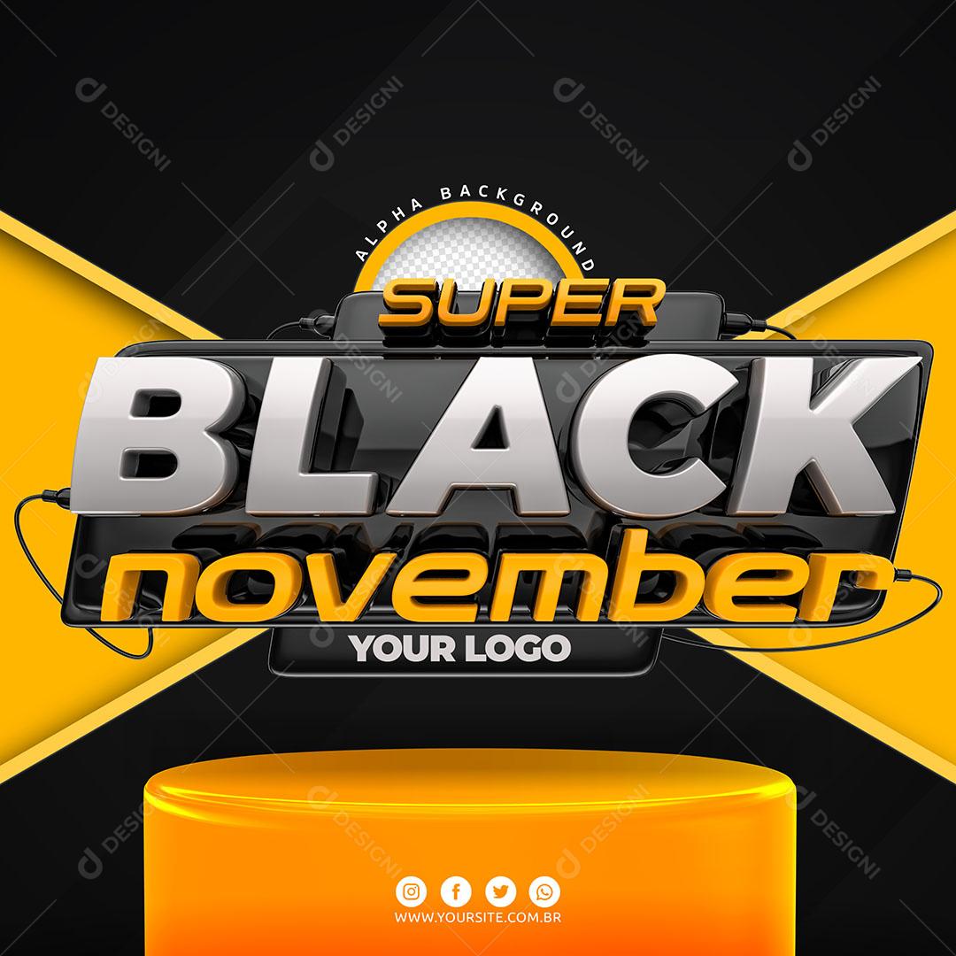 Super Black November Selo 3D Pódio Para Composição PSD Editável