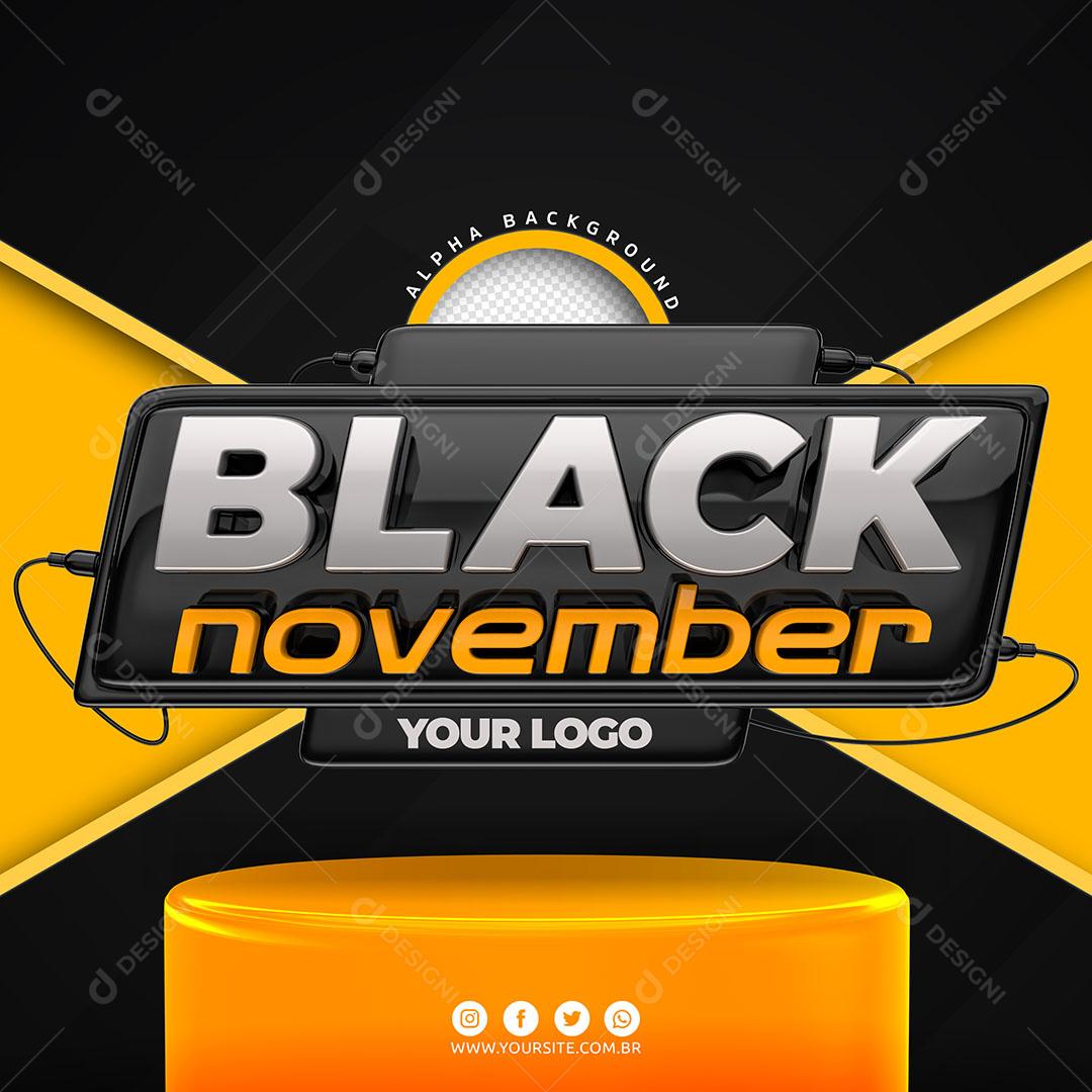 Black November Selo 3D Para Composição Textos Editáveis PSD
