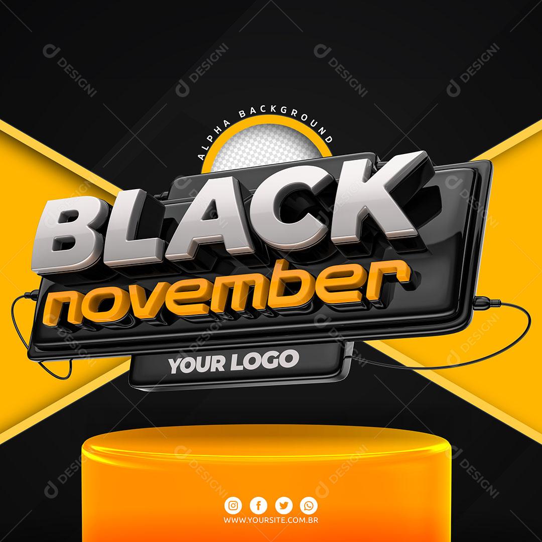 Black November Selo 3D Pódio Para Composição Textos Editáveis PSD