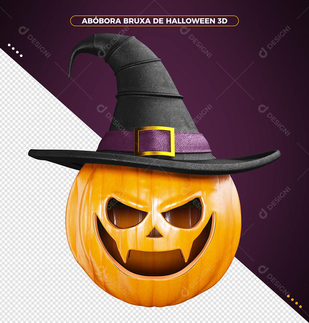 Halloween Abóbora Bruxa Elemento 3D Para Composição PSD