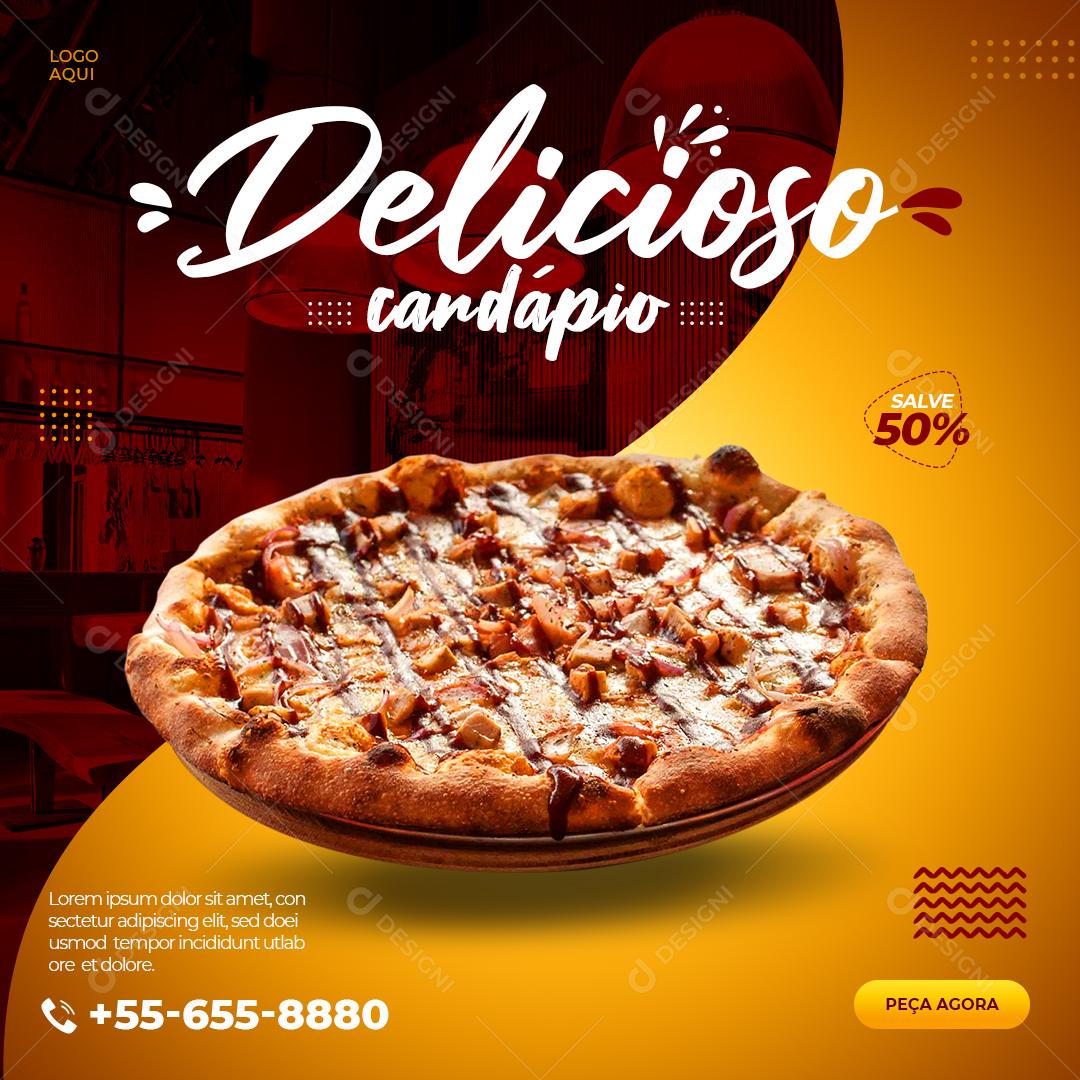 Post Feed Pizzaria Delicioso Cardápio Social Media PSD Editável