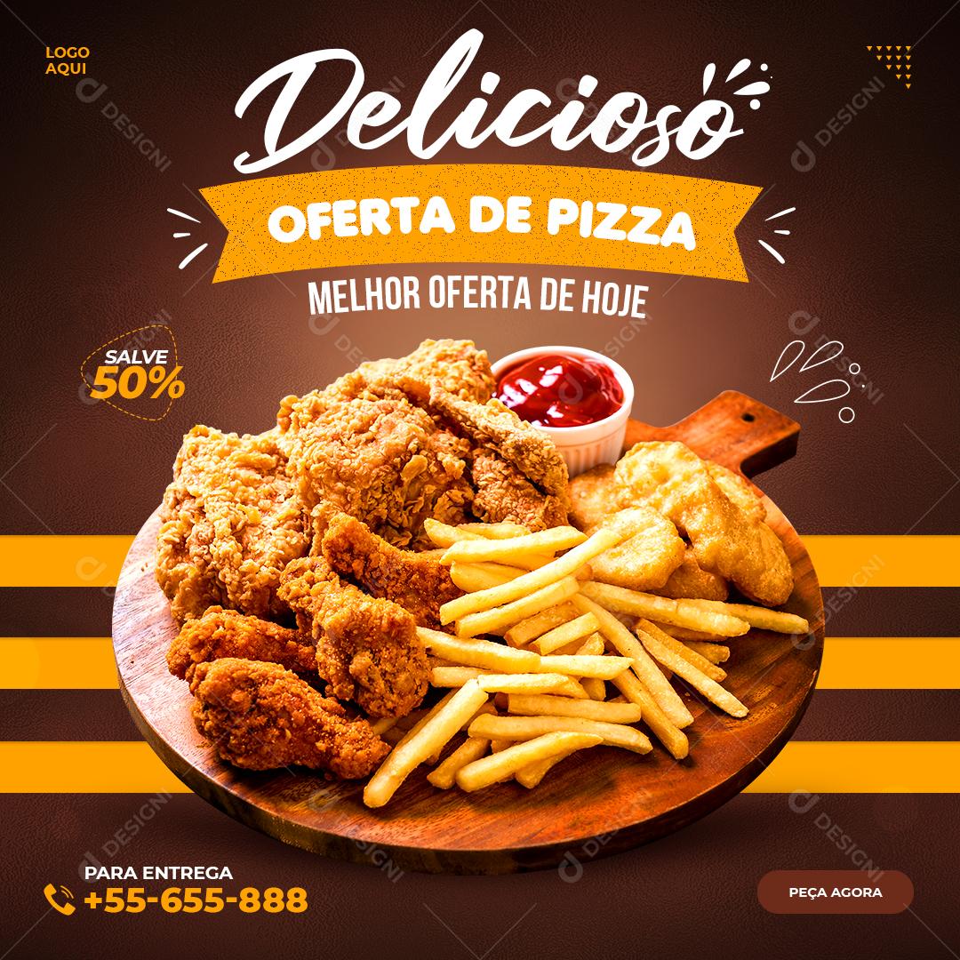 Post Feed Delicioso Oferta de Pizza Melhor Oferta de Hoje Social Media PSD Editável