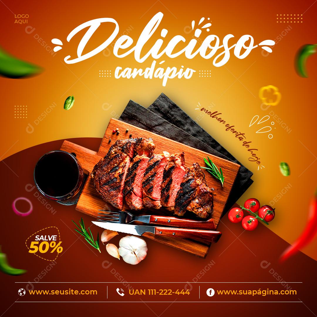 Post Feed Delicioso Cardápio Melhor Oferta de Hoje Social Media PSD Editável