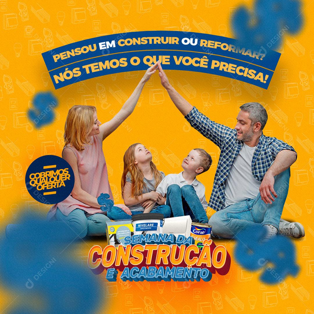 Post Feed Construtora Pensou em Construir ou Reforma Social Media PSD Editável