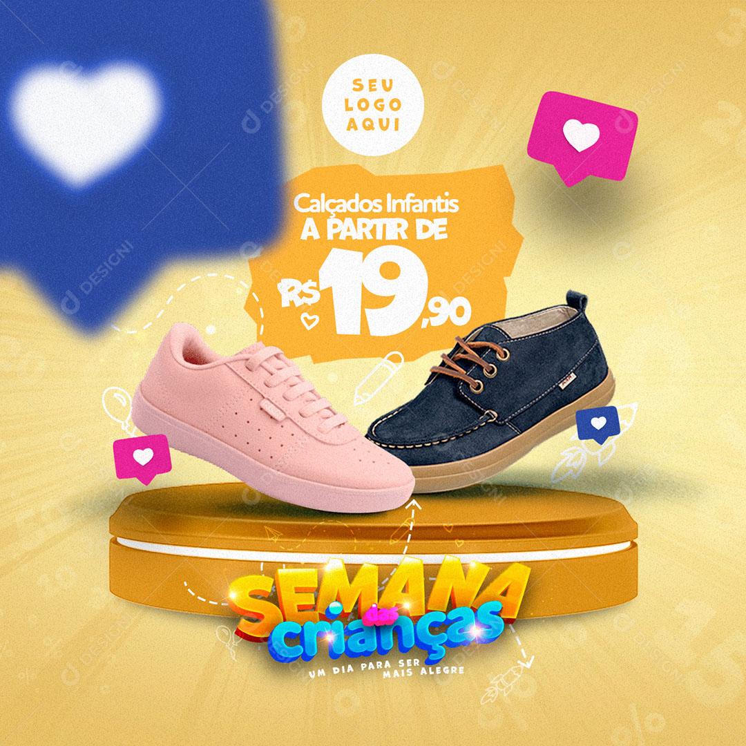 Post Feed Semana Das Crianças Calçado Infantis Social Media PSD Editável
