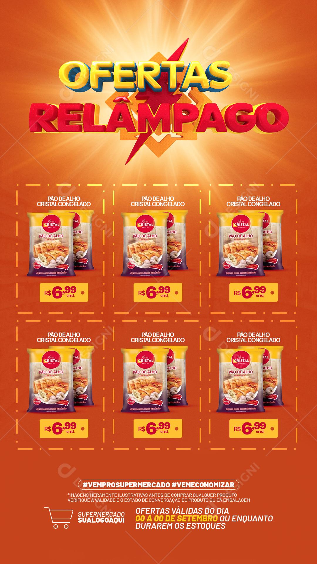 Encarte Supermercado Ofertas Relâmpago Produtos Social Media PSD Editável