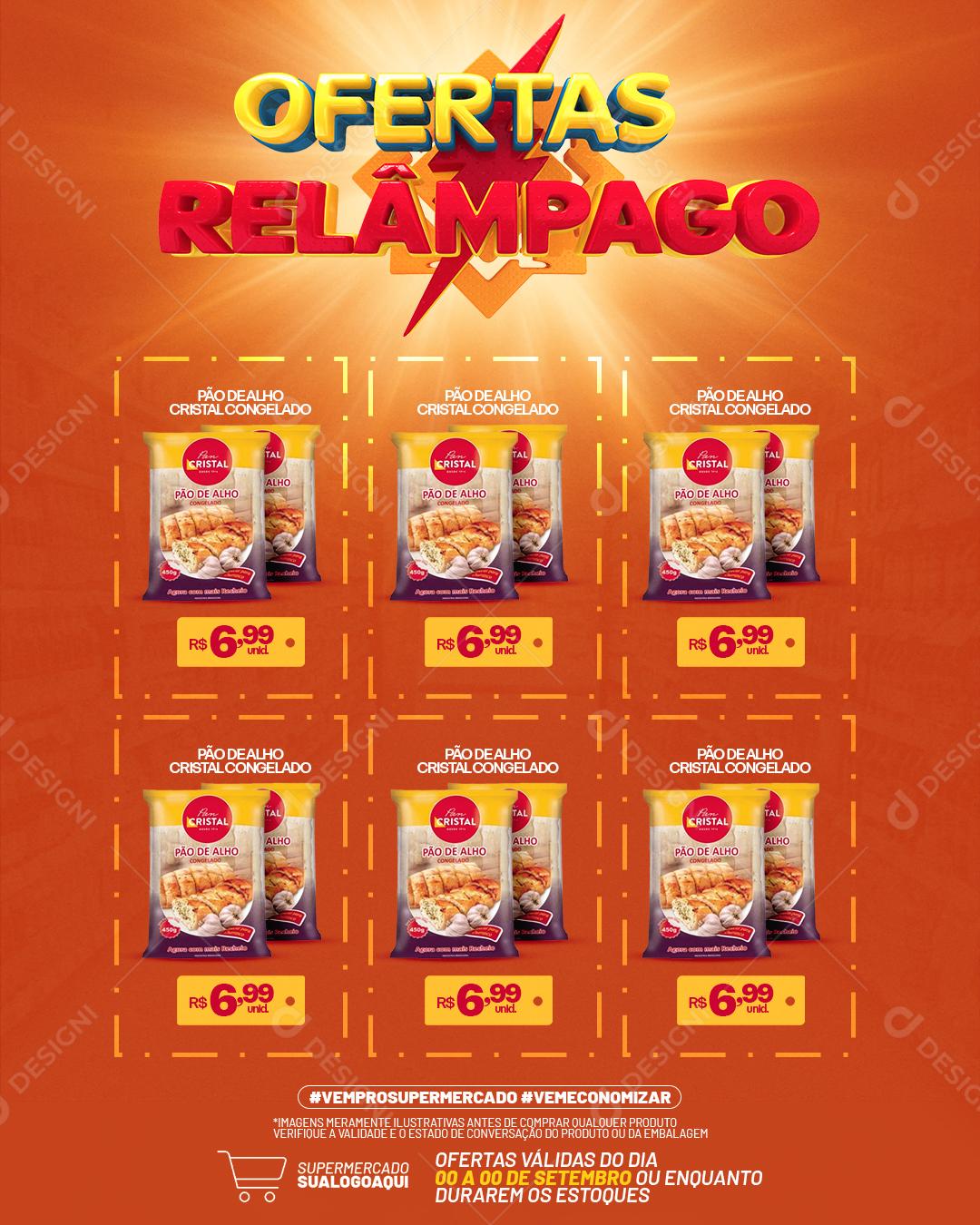 Encarte Supermercado Ofertas Relâmpago Produtos Social Media PSD Editável