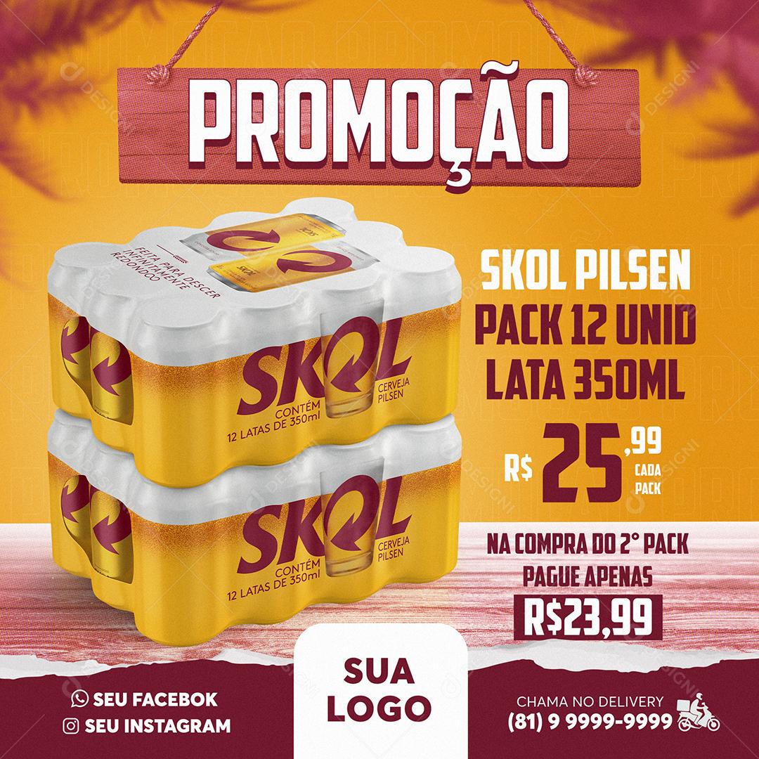 Post Feed Distribuidora Promoção Cerveja Skol Pack Social Media PSD Editável