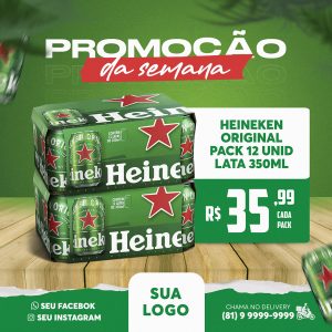 Post Feed Distribuidora Promoção da Semana Heineken Pack Social Media PSD Editável