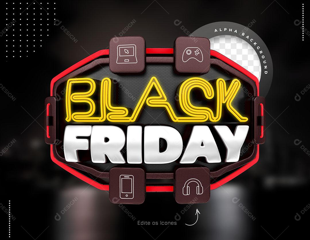 Black Friday Selo 3D Para Composição Cores Editáveis PSD
