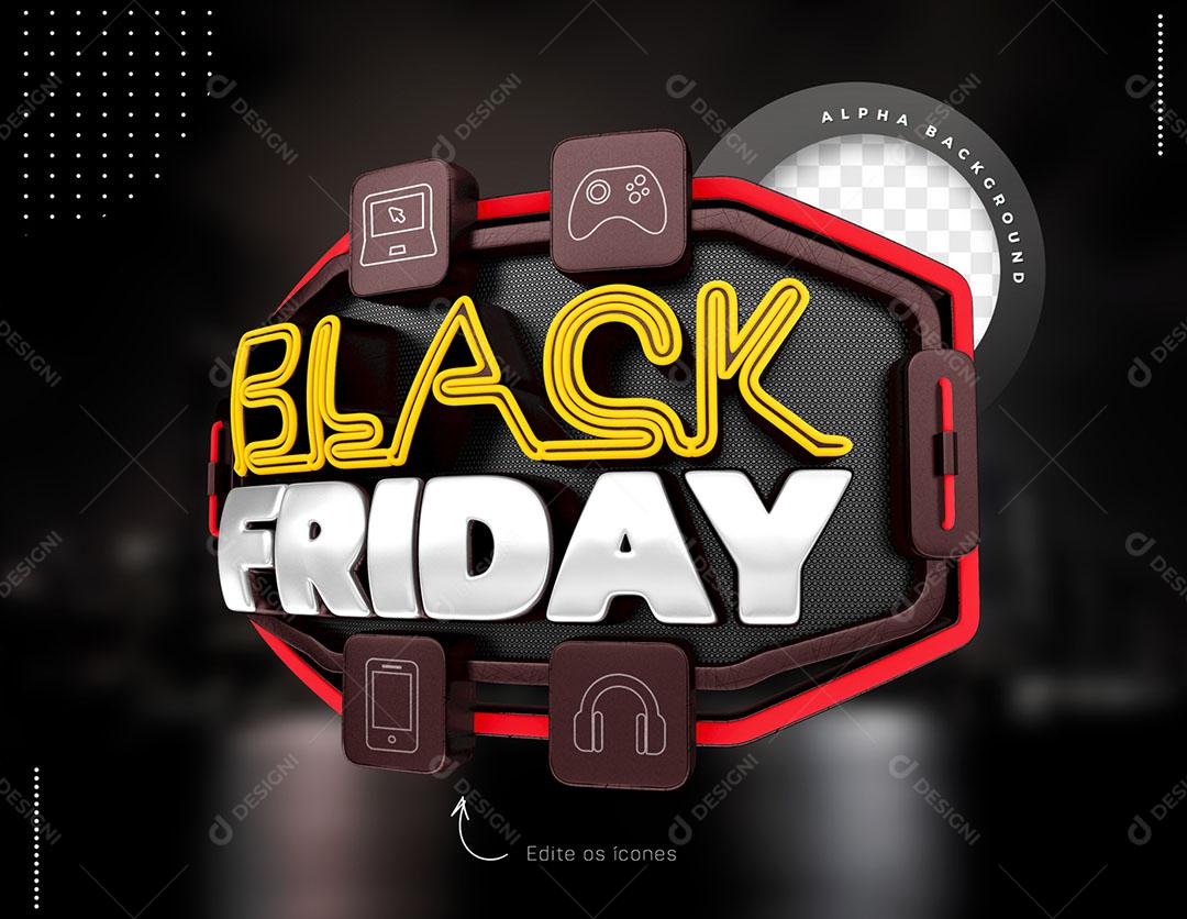 Black Friday Selo 3D Para Composição Cores Editáveis PSD